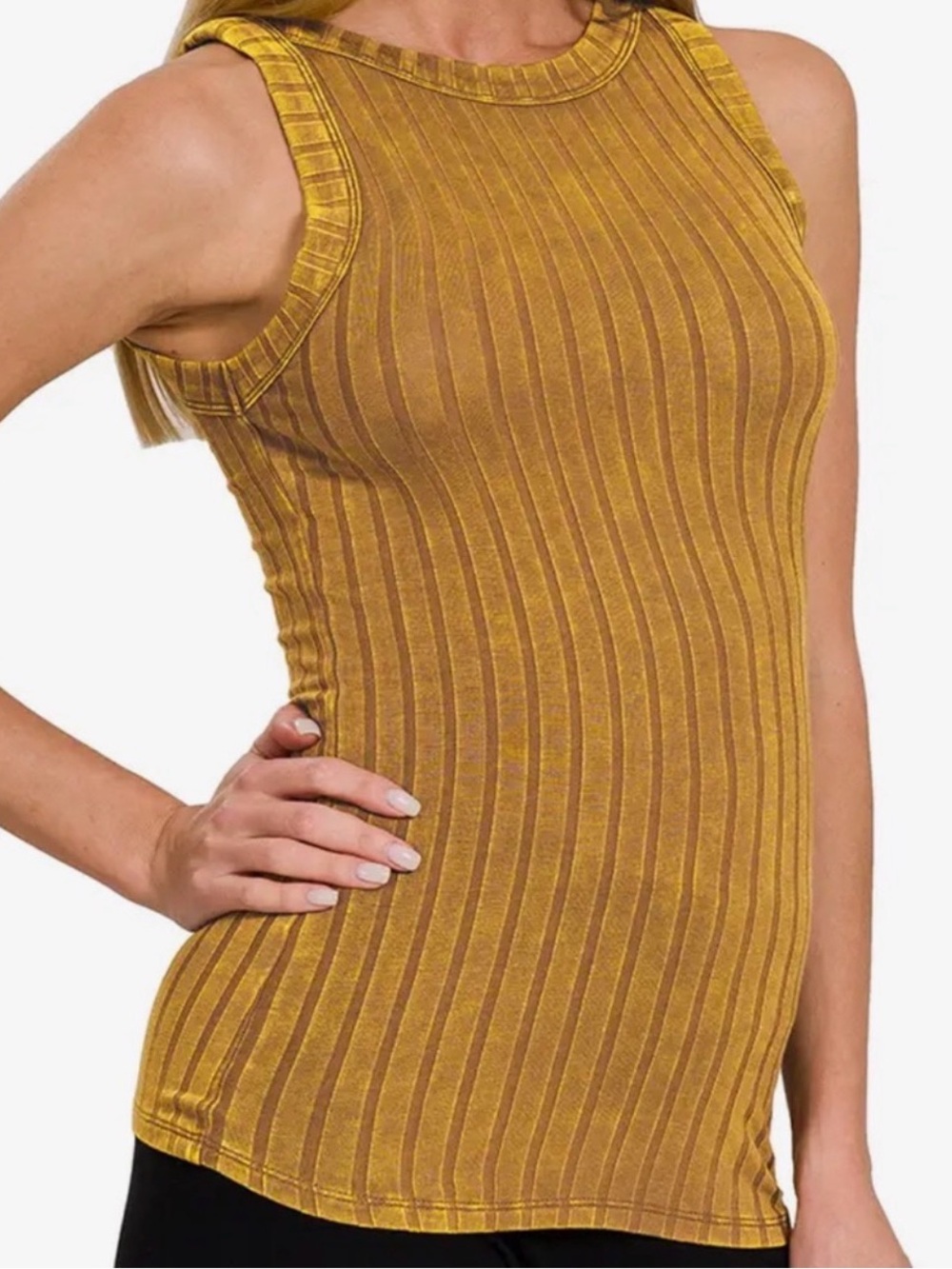 Zenana Ribbed Mineral Wash Knit Tank Various Sizes